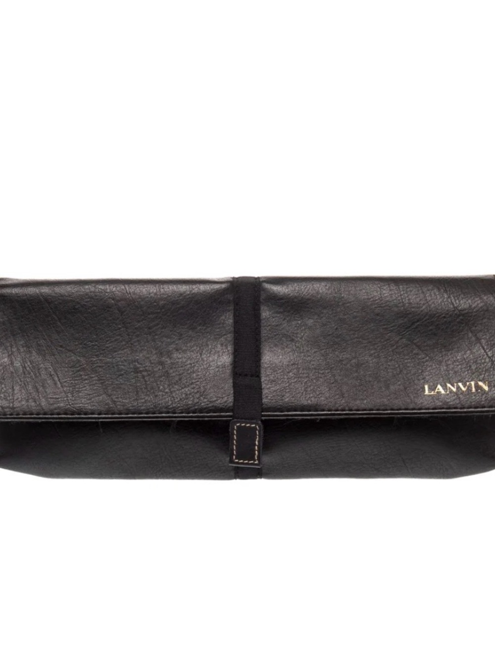 Lanvin Black Leather Roll Toiletry Bag with Gold Logo